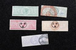 1866 İNGİLTERE Sömürgesi Hindistan Kraliçe Victoria Damgalı Fiskal 5 Adet Lot