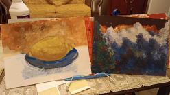 Resim - Yağlı boya karışık teknik karton üzerine yapılmış resim Albümü  imza yok . 6 Adet  resim