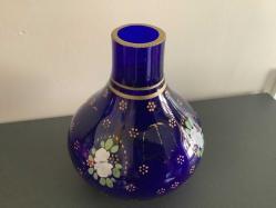 EL BOYAMA ANTİKA KOBALT MAVİ CAM VAZO