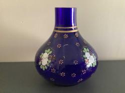 EL BOYAMA ANTİKA KOBALT MAVİ CAM VAZO