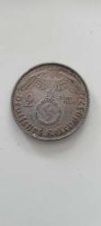 1937 Gümüş 2 Third Reich ReichsMark (Paul von Hindenburg Alman cumhurbaşkanı)