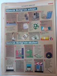 Sabah Gümrük Birliği Gazetesi - Tansu Çiller - 10 Soruda Gümrük Birliği - Tam Üyelik Ne Zaman Gerçekleşir - AB Üyelerinin Ortak Politikalara Uyduğu Nasıl Denetlenir - Gümrük Birliği Bir Araç Mı Yoksa Amaç Mı
