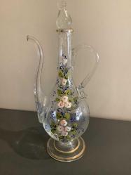 EL İŞİ ÇİÇEK MOTİFLİ CAM İBRİK