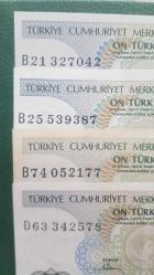 10 TÜRK LİRASI ( 4 ADET ) EMİSYON-7 / TERTİP 1 VE 2 ÇÇT