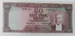 5.EMİSYON 4.TERTİP 50 TL TÜRK LİRASI SERİ Y19 048024 SERİ NUMARALI KAĞIT PARA NATÜREL ÇOK ÇOK TEMİZ-ÇİLALTI EN NADİRİ