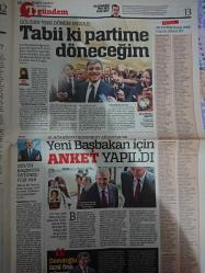 Türkiye Gazetesi,12 Ağustos 2014,Ersun Yanal,Ak Parti,Ahmet Davutoğlu,Abdullah Gül,Ekmeleddin İhsanoğlu,Fenerbahçe,Olcan Adın,Selçuk Şahin,Dirk Kuyt,Aradori,Roberto Carlos,Beşiktaş
