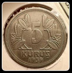 1939 YILI 5 KURUŞ (ÇÇT++/ÇA) // TCM1939