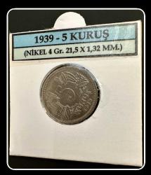 1939 YILI 5 KURUŞ (ÇÇT++/ÇA) // TCM1939