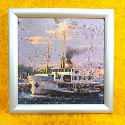 VINTAGE İSTANBUL BOĞAZİÇİ ŞEHİR HATLARI VAPURU MANZARALI SERAMİK KARO ÜZERİNE BASKI RESİM
