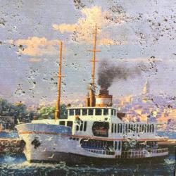 VINTAGE İSTANBUL BOĞAZİÇİ ŞEHİR HATLARI VAPURU MANZARALI SERAMİK KARO ÜZERİNE BASKI RESİM