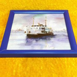 VINTAGE İSTANBUL BOĞAZİÇİ ŞEHİR HATLARI VAPURU MANZARALI SERAMİK KARO ÜZERİNE BASKI RESİM 2