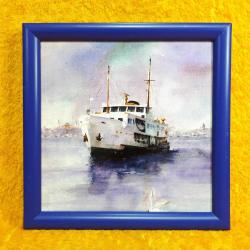 VINTAGE İSTANBUL BOĞAZİÇİ ŞEHİR HATLARI VAPURU MANZARALI SERAMİK KARO ÜZERİNE BASKI RESİM 2