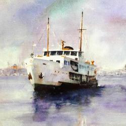 VINTAGE İSTANBUL BOĞAZİÇİ ŞEHİR HATLARI VAPURU MANZARALI SERAMİK KARO ÜZERİNE BASKI RESİM 2