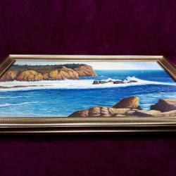 VINTAGE RUS RESSAMDAN İMZALI TARİHLİ FIRTINADA KAYALARA VURAN DALGALAR TEMALI ÇERÇEVELİ YAĞLIBOYA RESİM