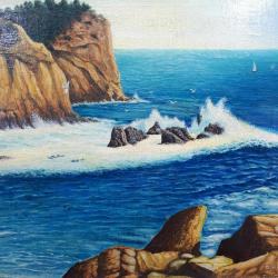 VINTAGE RUS RESSAMDAN İMZALI TARİHLİ FIRTINADA KAYALARA VURAN DALGALAR TEMALI ÇERÇEVELİ YAĞLIBOYA RESİM