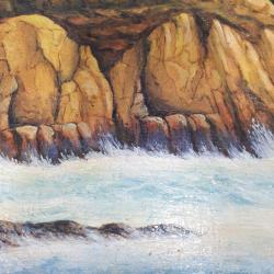 VINTAGE RUS RESSAMDAN İMZALI TARİHLİ FIRTINADA KAYALARA VURAN DALGALAR TEMALI ÇERÇEVELİ YAĞLIBOYA RESİM