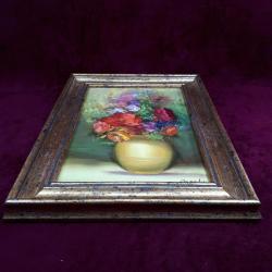 VINTAGE VAZODA ÇİÇEKLER İMZALI ÇERÇEVELİ YAĞLIBOYA RESİM