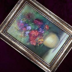 VINTAGE VAZODA ÇİÇEKLER İMZALI ÇERÇEVELİ YAĞLIBOYA RESİM