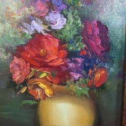 VINTAGE VAZODA ÇİÇEKLER İMZALI ÇERÇEVELİ YAĞLIBOYA RESİM