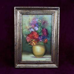 VINTAGE VAZODA ÇİÇEKLER İMZALI ÇERÇEVELİ YAĞLIBOYA RESİM