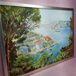 VINTAGE İMZALI ÇERÇEVELİ İSTANBUL BOĞAZİÇİ TEMALI YAĞLIBOYA RESİM