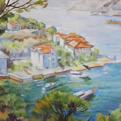 VINTAGE İMZALI ÇERÇEVELİ İSTANBUL BOĞAZİÇİ TEMALI YAĞLIBOYA RESİM