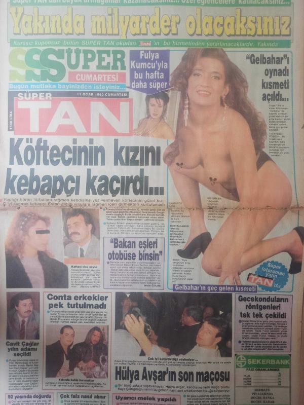 Süper Tan Gazetesi 11 Ocak 1992 Kaya Çilingiroğlu Fulya  