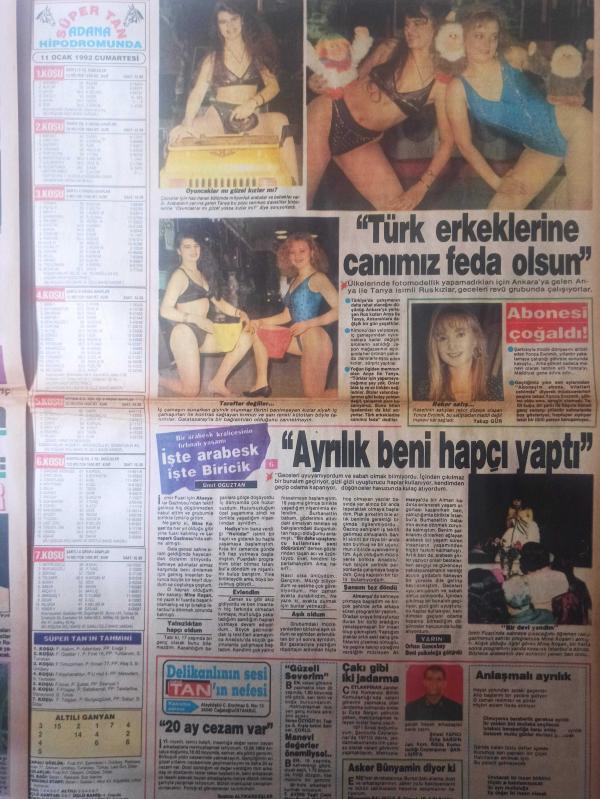 Süper Tan Gazetesi 11 Ocak 1992 Kaya Çilingiroğlu Fulya  