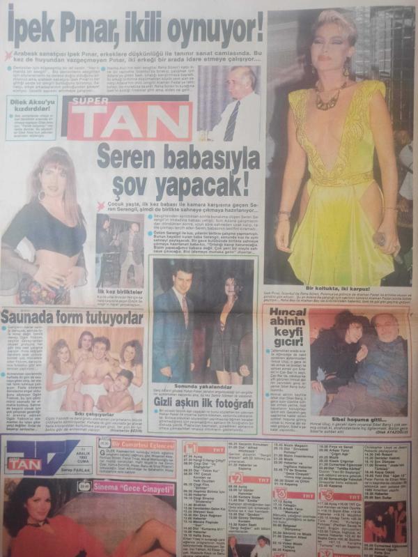 Süper Tan Gazetesi 11 Ocak 1992 Kaya Çilingiroğlu Fulya  