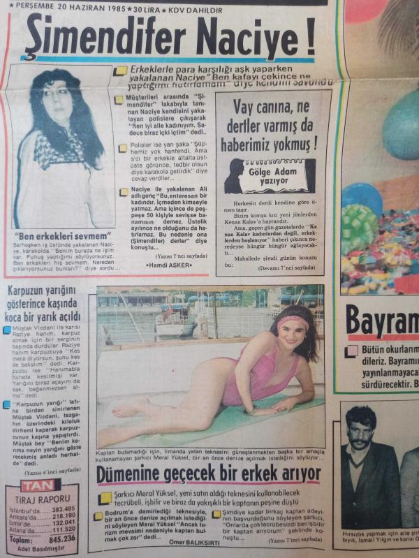 Tan Gazetesi 20 Haziran 1985 Neşe Aksoy Meral Yüksel  