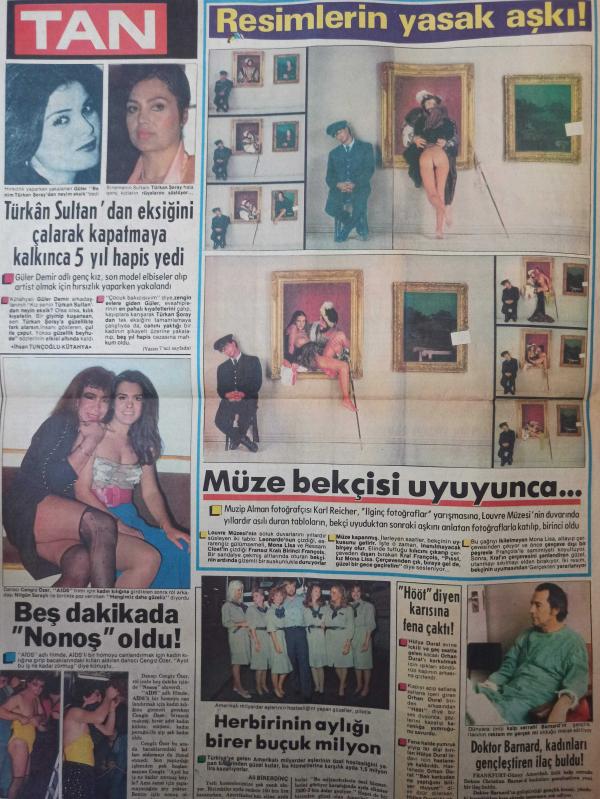 Tan Gazetesi 18 Kasım 1985 Türkan Şoray Cengiz Özer Nilgün  