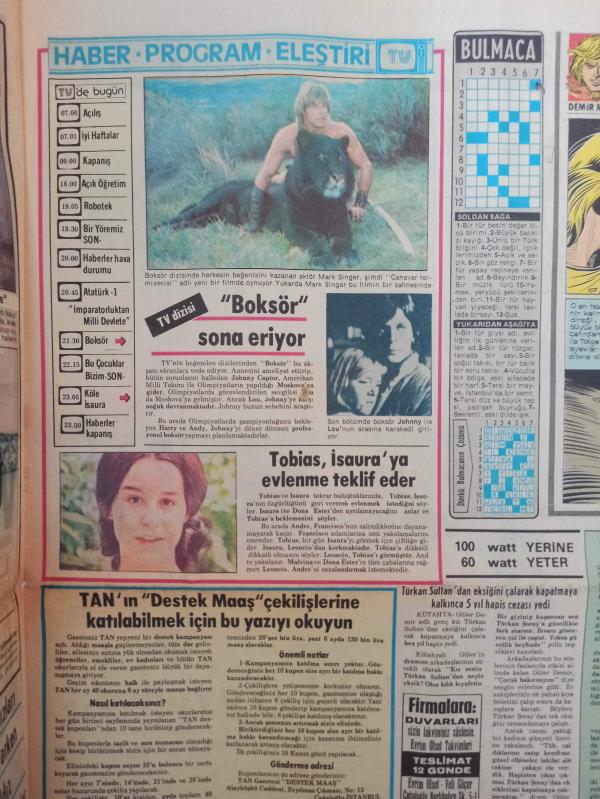 Tan Gazetesi 18 Kasım 1985 Türkan Şoray Cengiz Özer Nilgün  