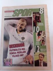 Cumhuriyet Spor Gazetesi - 28 Ekim 2008 - David Beckham Fotoğrafı - Futbolcu Mu Reklam Yıldızı Mı - Yükselen Değer UEFA - Fenerbahçe Basketbol Takımı - Dövüş Sanatıyla Kilo Ver