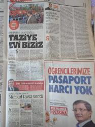 Türkiye Gazetesi,20 Ekim 2015,Merkel,Recep Tayyip Erdoğan,Ankaralı Namık,Ahmet Davutoğlu,Fenerbahçe,Şota,Trabzonspor,Pereira,Aziz Yıldırım,Hamza Hamzaoğlu