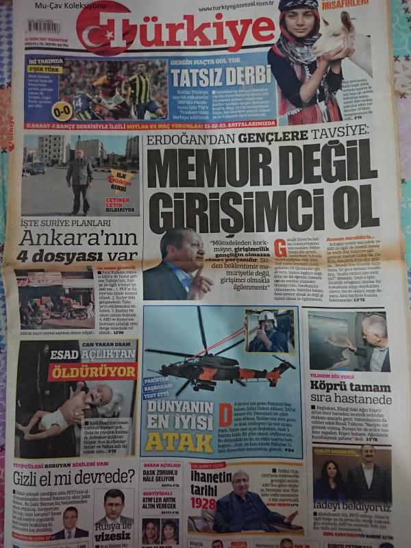 Türkiye Gazetesi 23 Ekim 2017 Recep Tayyip Erdoğan Galatasaray  