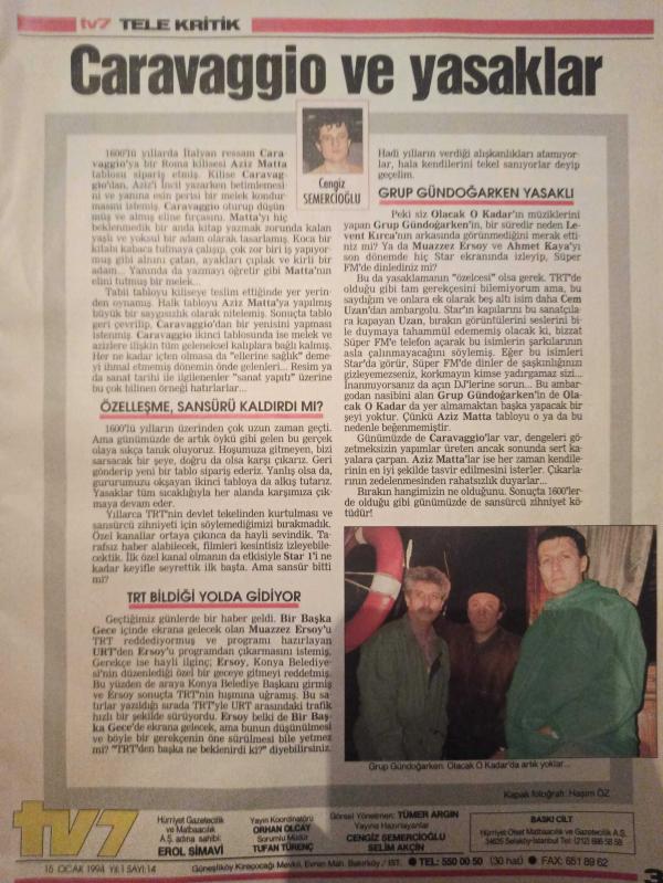 Hürriyet Tv 7 Dergisi 15 21 Ocak 1994 Cengiz Semercioğlu Peker  