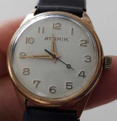 İSVİÇRE ANTİK ATOMIK MARKA KURMALI BAKIMLI MUHTEŞEM ORİJİNAL UNİSEX SÜPER SARI AKSAMLAR ALTIN KAPLAMA KOL SAATİ TTT2R1 NADİR