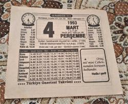 Efemera - 4 Mart 1993 Perşembe \ Orjinal DÖnem Takvim Yaprağı - kitantik - kitaLog