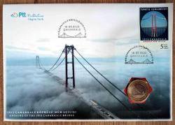 Çanakkale Köprüsü'nün Açılışı Hatıra parası ve İlk Gün Zarf Özel Folder'ında Pullu, Damgalı ÇİL (Özel Koruma Föyünde Gönderilecektir)