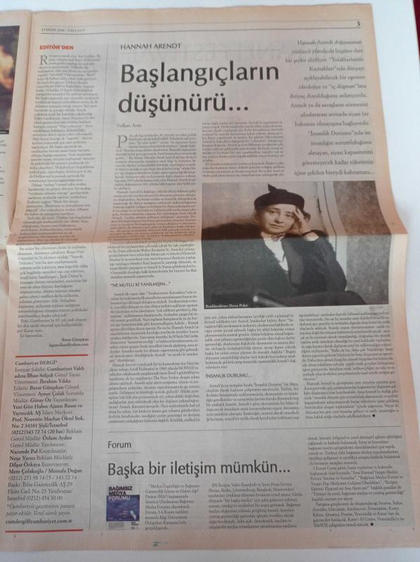 Cumhuriyet Pazar Gazetesi 29 Ekim 2006 Sayı 1075 Yaprak  