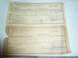 ADANA TÜRKİYE GENEL SİGORTA KAZA SİGORTASI MAKBUZU 2 ADET 1964 YILI