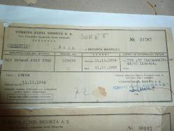 ADANA TÜRKİYE GENEL SİGORTA KAZA SİGORTASI MAKBUZU 2 ADET 1964 YILI