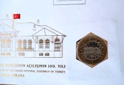 TBMM'nin Açılışının 100. Yıl (Tedavül) Hatıra Parası ve Özel Gün Zarf Özel Folder'ında Pullu, Damgalı ÇİL (Özel Koruma Föyünde Gönderilecektir)