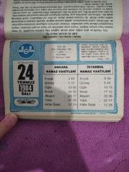 Diyanet takvimi - 24 Temmuz 1984 - doğum günü hediyesi hediyelik takvim yaprağı