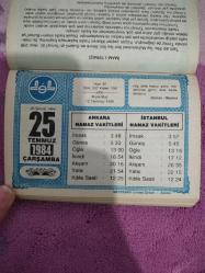 Diyanet takvimi - 25 Temmuz 1984 - doğum günü hediyesi hediyelik takvim yaprağı