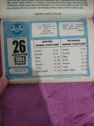 Diyanet takvimi - 26 Ağustos 1984 - doğum günü hediyesi hediyelik takvim yaprağı