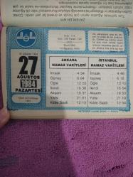 Diyanet takvimi - 27 Ağustos 1984 - doğum günü hediyesi hediyelik takvim yaprağı