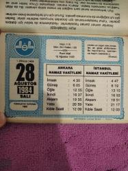 Diyanet takvimi - 28 Ağustos 1984 - doğum günü hediyesi hediyelik takvim yaprağı