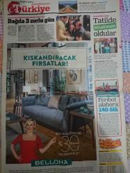 Türkiye Gazetesi,22 Eylül 2018,Recep Tayyip Erdoğan,Ali Koç,Fenerbahçe,Cocu,Bursaspor,Beşiktaş,Ünal Karaman,İbrahim Kalın,Nevin Taşlıçay,Nazlı Ilıcak,Türk Silahlı Kuvvetleri