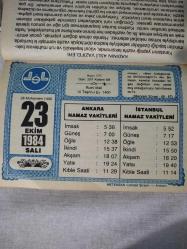 Diyanet takvimi - 23 Ekim 1984 - doğum günü hediyesi hediyelik takvim yaprağı